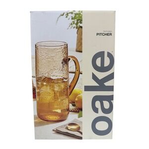 Oake Sunstone Collection Textured Glass Pitcher Amber 62.5oz NEW